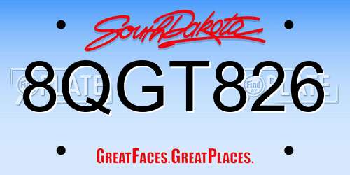 8QGT826 South Dakota License Plate