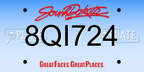 8QI724 South Dakota License Plate