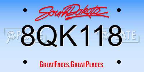 8QK118 South Dakota License Plate