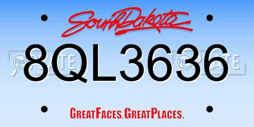 8QL3636 South Dakota License Plate