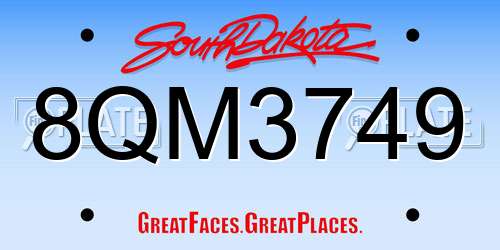 8QM3749 South Dakota License Plate
