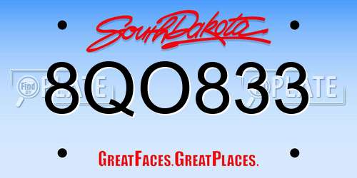 8QO833 South Dakota License Plate