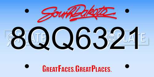 8QQ6321 South Dakota License Plate