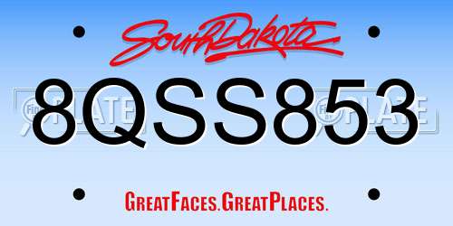 8QSS853 South Dakota License Plate