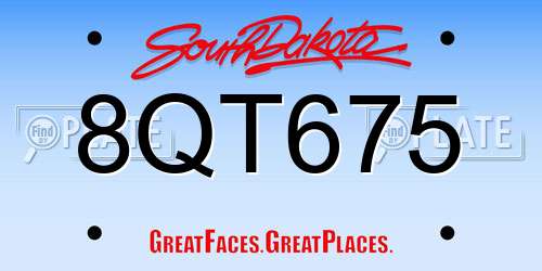 8QT675 South Dakota License Plate