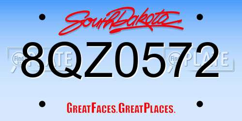 8QZ0572 South Dakota License Plate