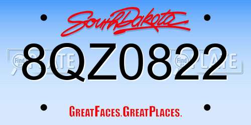 8QZ0822 South Dakota License Plate