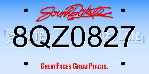 8QZ0827 South Dakota License Plate