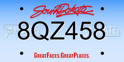 8QZ458 South Dakota License Plate