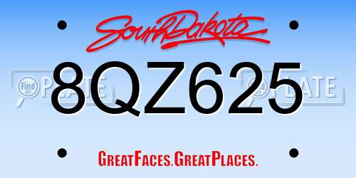 8QZ625 South Dakota License Plate