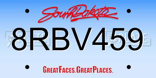 8RBV459 South Dakota License Plate