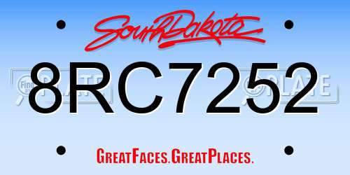 8RC7252 South Dakota License Plate