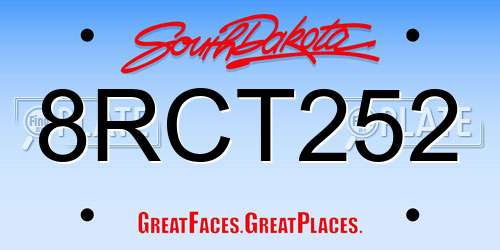 8RCT252 South Dakota License Plate