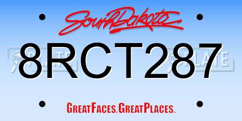8RCT287 South Dakota License Plate