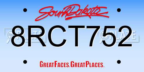 8RCT752 South Dakota License Plate