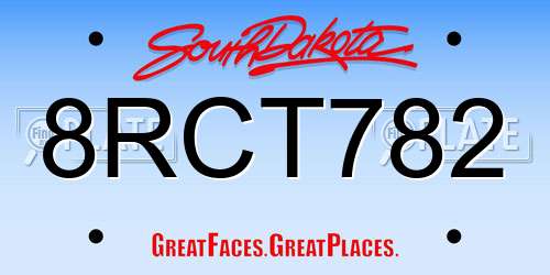 8RCT782 South Dakota License Plate