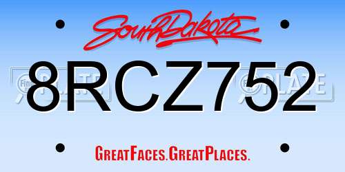 8RCZ752 South Dakota License Plate