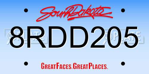 8RDD205 South Dakota License Plate