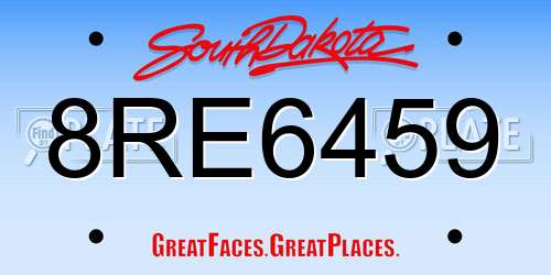 8RE6459 South Dakota License Plate