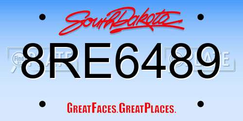 8RE6489 South Dakota License Plate