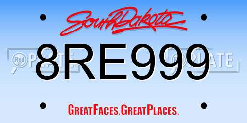 8RE999 South Dakota License Plate
