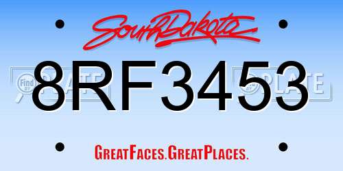 8RF3453 South Dakota License Plate