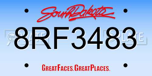 8RF3483 South Dakota License Plate