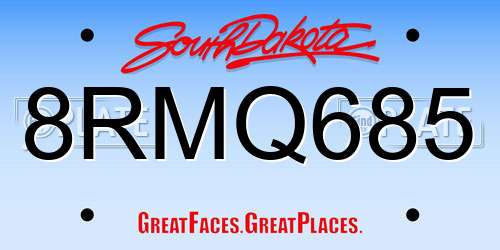 8RMQ685 South Dakota License Plate