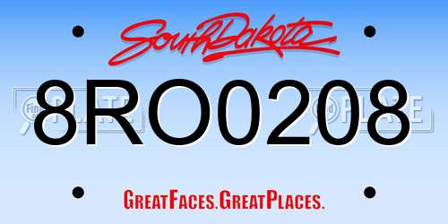 8RO0208 South Dakota License Plate