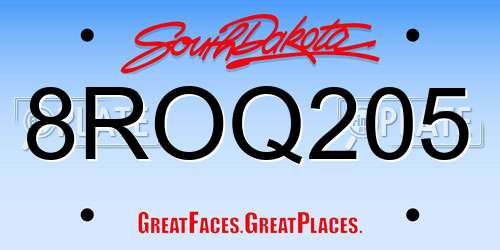 8ROQ205 South Dakota License Plate