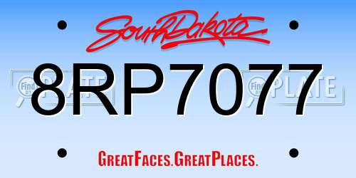 8RP7077 South Dakota License Plate