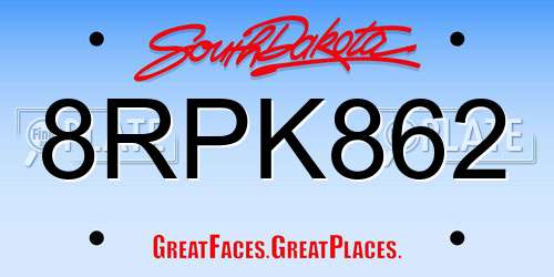 8RPK862 South Dakota License Plate