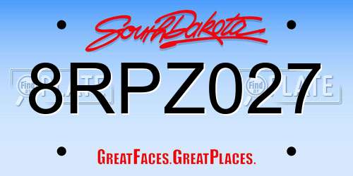 8RPZ027 South Dakota License Plate