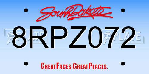 8RPZ072 South Dakota License Plate