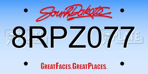 8RPZ077 South Dakota License Plate