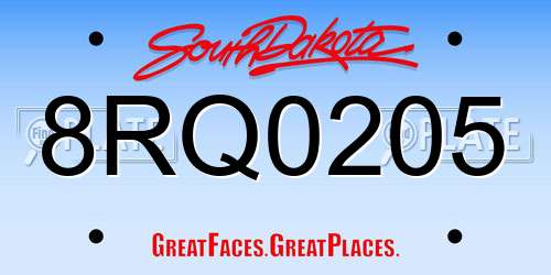 8RQ0205 South Dakota License Plate