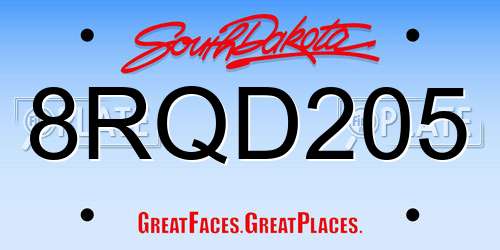 8RQD205 South Dakota License Plate