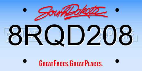 8RQD208 South Dakota License Plate