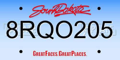 8RQO205 South Dakota License Plate