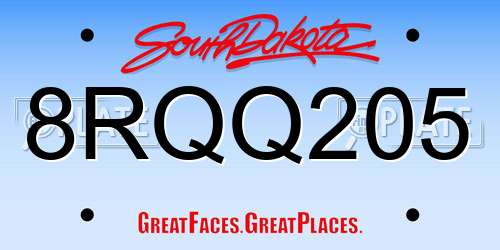 8RQQ205 South Dakota License Plate
