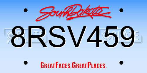 8RSV459 South Dakota License Plate