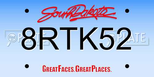 8RTK52 South Dakota License Plate