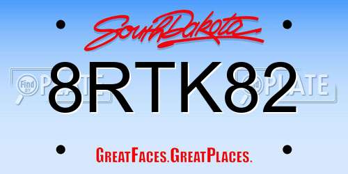 8RTK82 South Dakota License Plate
