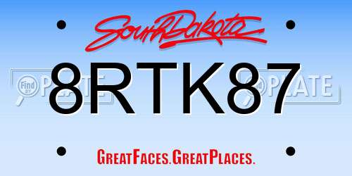 8RTK87 South Dakota License Plate