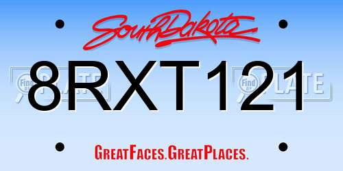 8RXT121 South Dakota License Plate