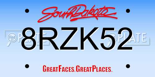 8RZK52 South Dakota License Plate
