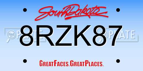 8RZK87 South Dakota License Plate