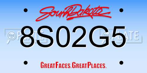 8S02G5 South Dakota License Plate