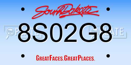 8S02G8 South Dakota License Plate