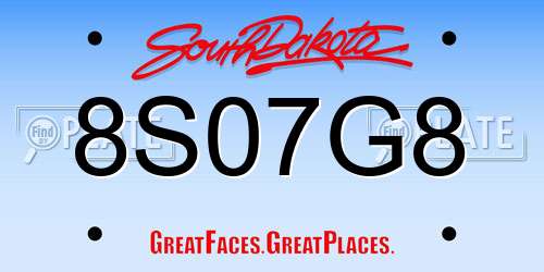 8S07G8 South Dakota License Plate